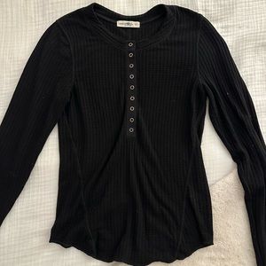 Natural Life Button Up Waffle Thermal Long Sleeve Top